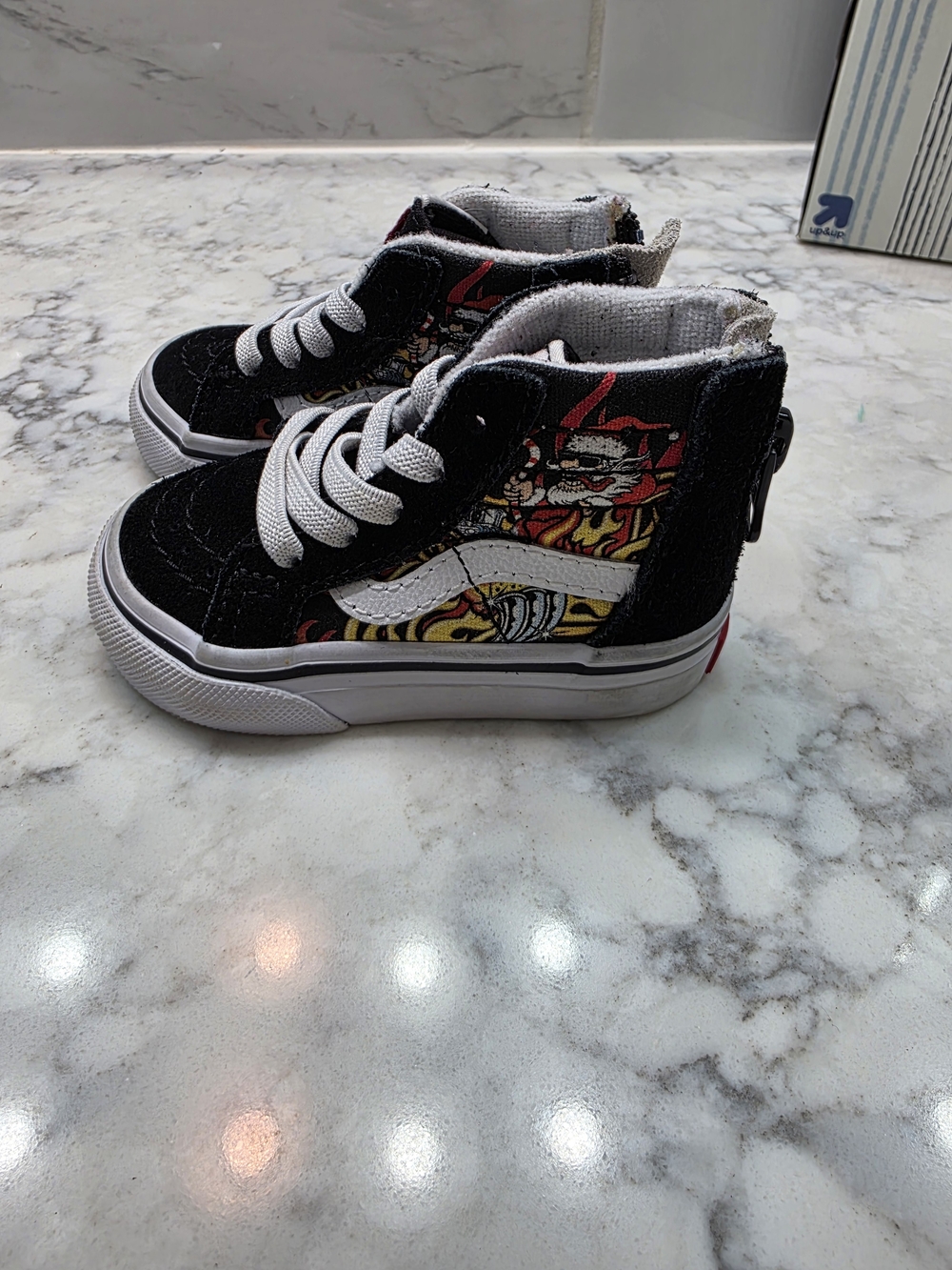 Vans Kids Black High-Top Sneakers with Red and Yellow Graphic
